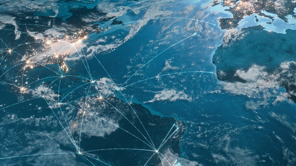 Image showing world map connecting trough technology